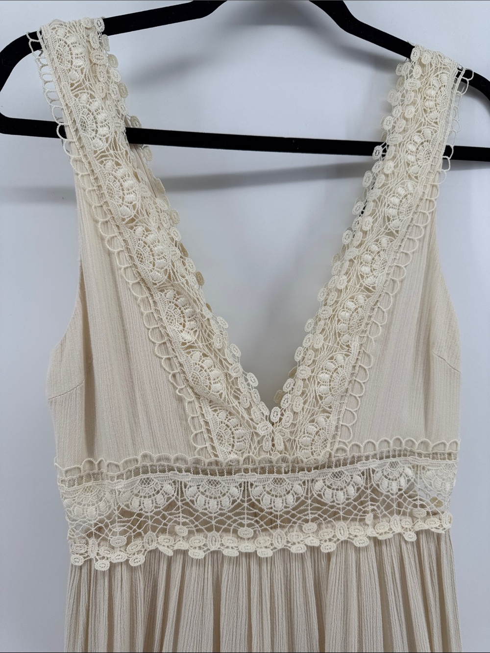 Forever 21 Cream Lace-Trim V-Neck Maxi Dress Women's Size Small Boho - Picture 3 of 8